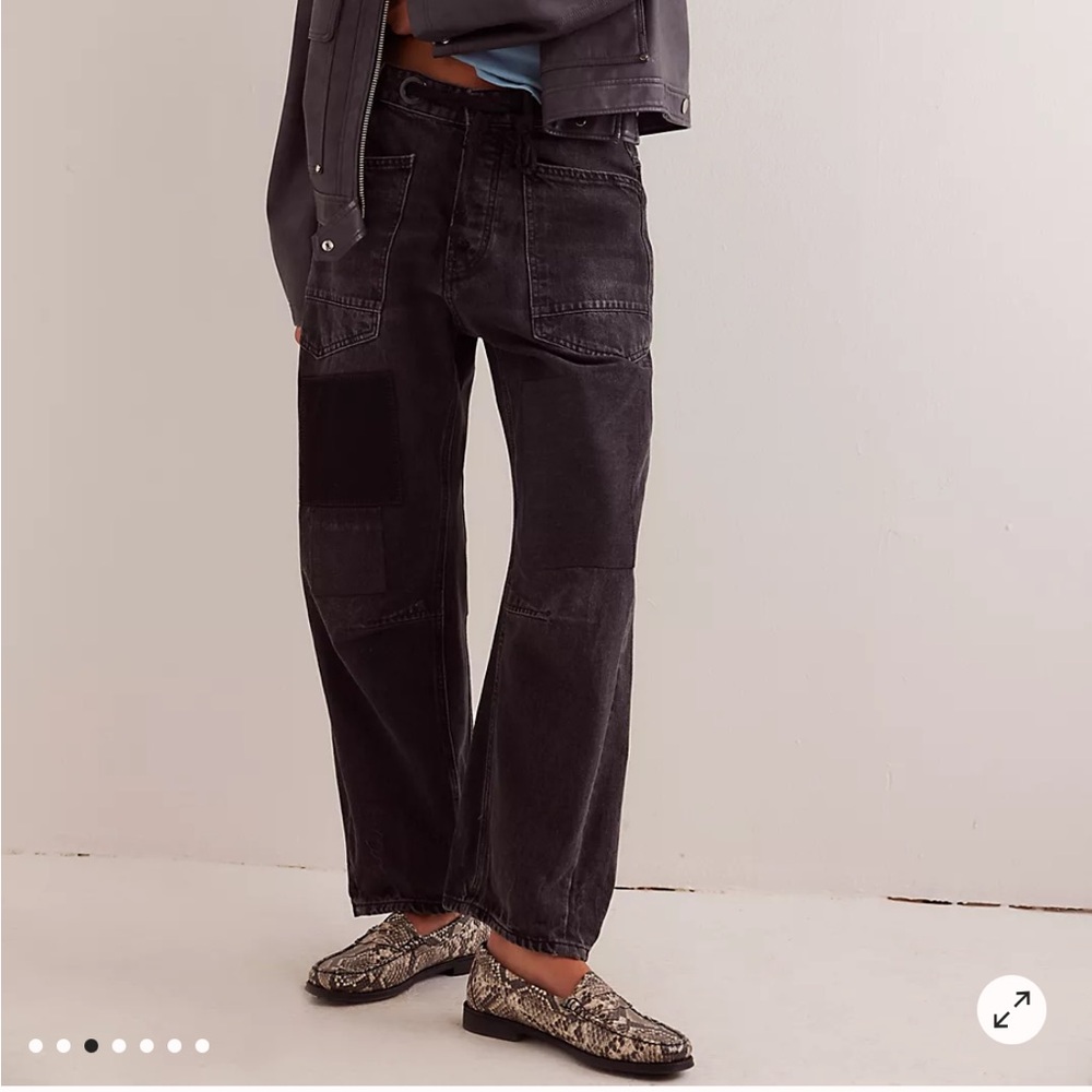 Free People Black Patchwork Moxie Pull On Barrel Jeans
